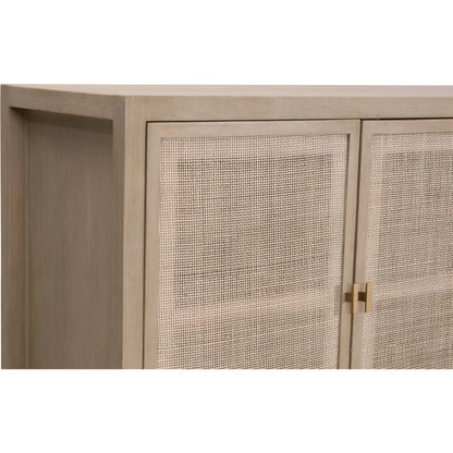 Carina Media Sideboard by Essentials For Living in smoke gray oak, smoke gray cane. Made from solid oak wood, oak veneer, mdf, plywood, cane in a cottage & farmhouse style.