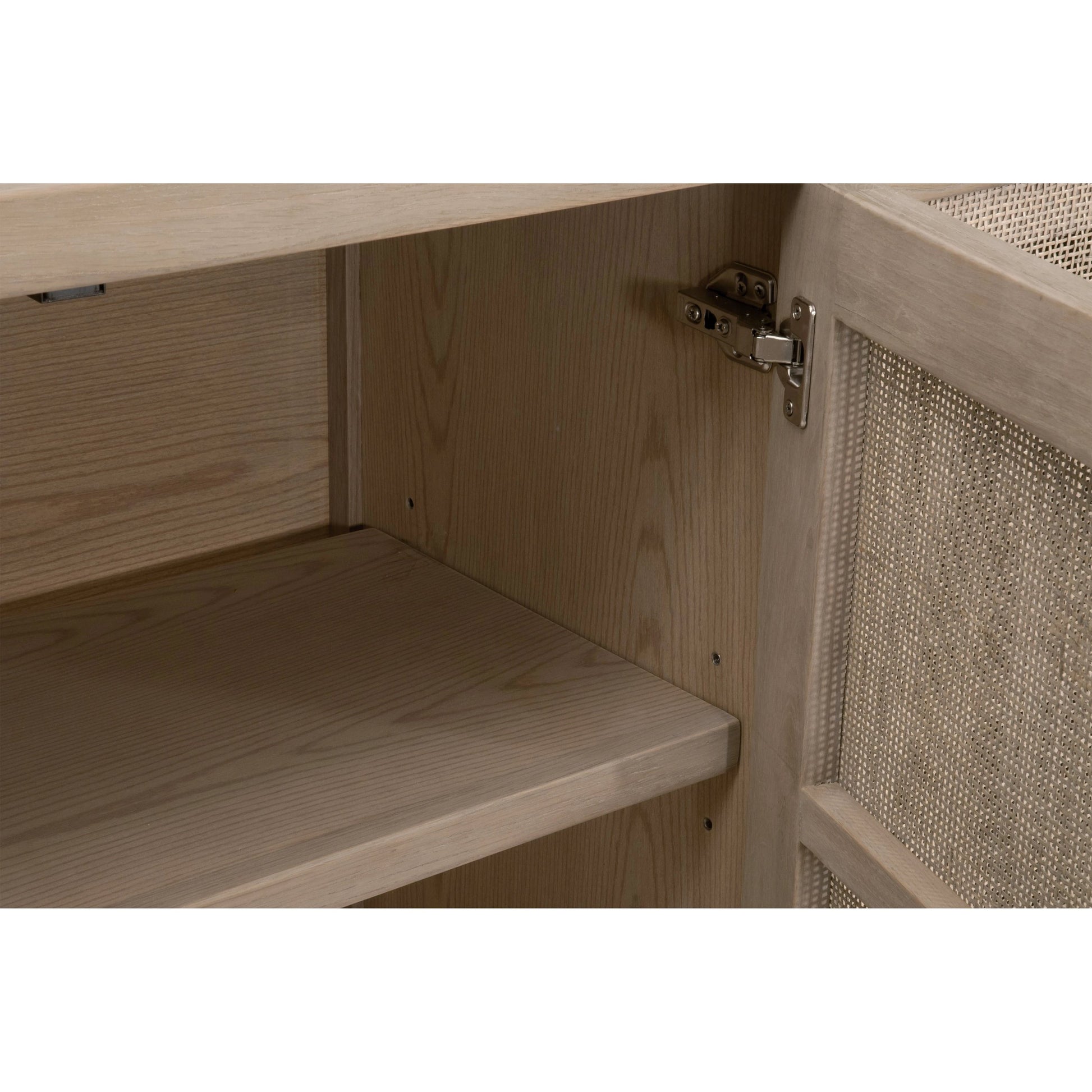 Carina Media Sideboard by Essentials For Living in smoke gray oak, smoke gray cane. Made from solid oak wood, oak veneer, mdf, plywood, cane in a cottage & farmhouse style.