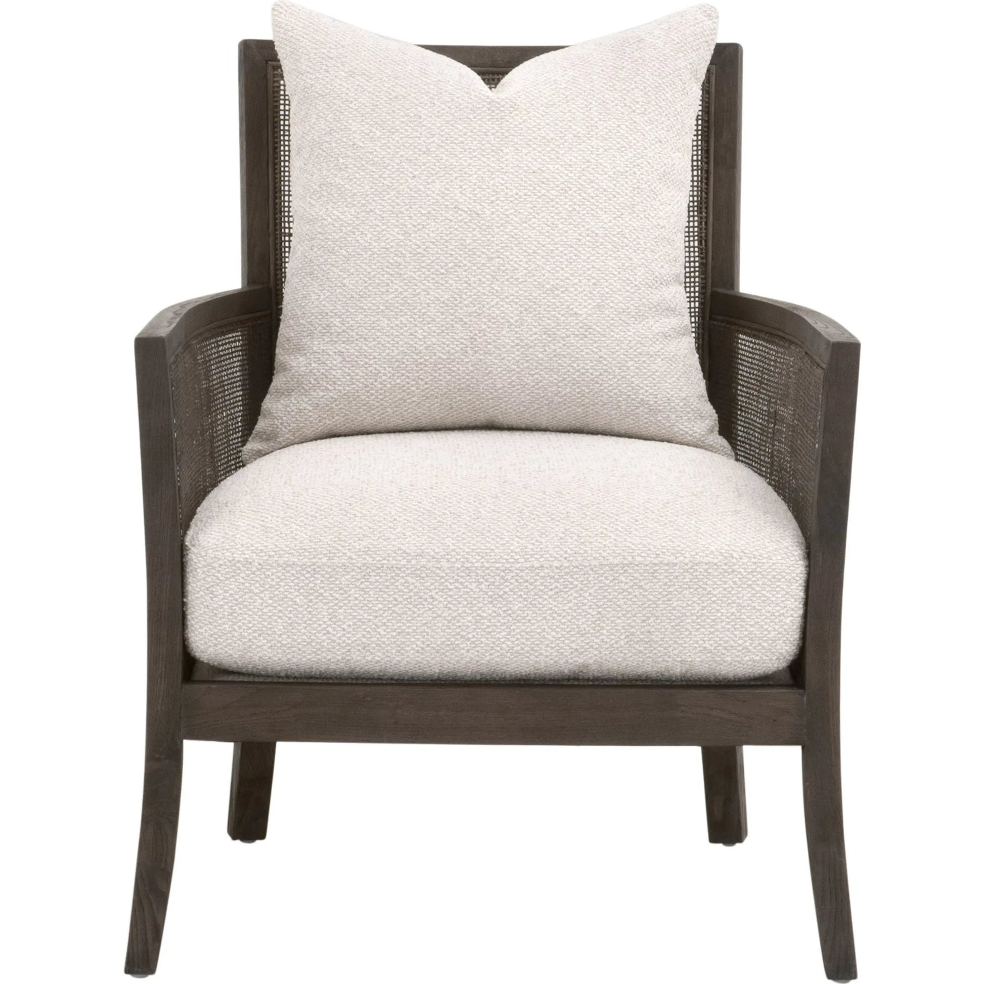 Caris Club Chair by Essentials For Living in livesmart gellar, linen, matte brown oak, cane. Made from rattan, solid oak wood, plywood in a modern style.