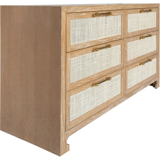 Carla Six Drawer Cane Front Chest by Worlds Away. Made from hardwood solids, mdf, caning, metal in a cottage & farmhouse style.