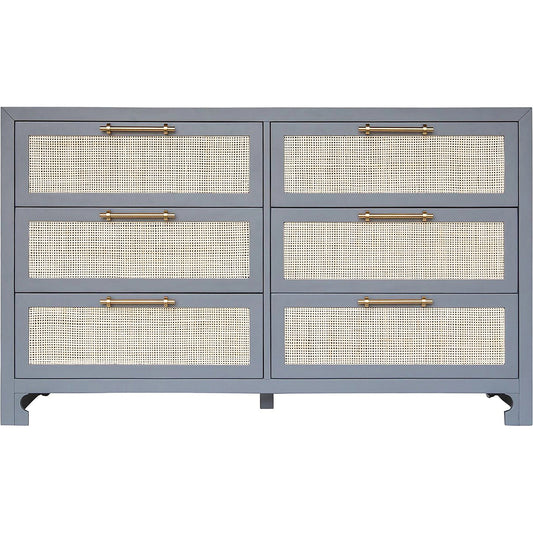 Carla Six Drawer Cane Front Chest by Worlds Away. Made from hardwood solids, mdf, caning, metal in a cottage & farmhouse style.