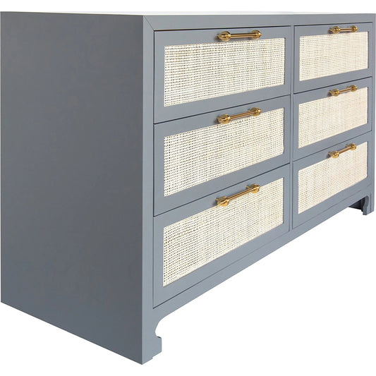 Carla Six Drawer Cane Front Chest by Worlds Away. Made from hardwood solids, mdf, caning, metal in a cottage & farmhouse style.