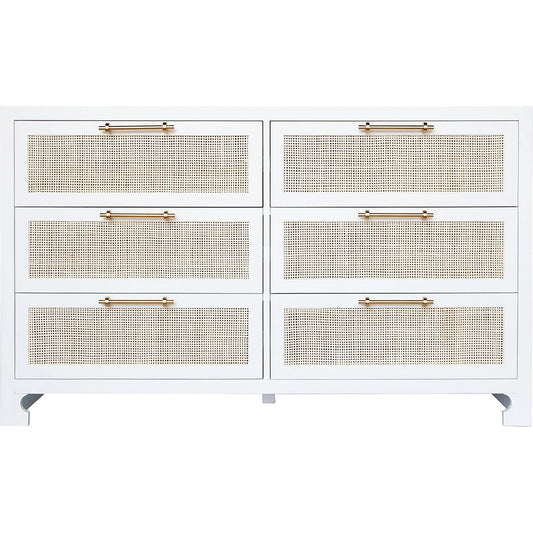Carla Six Drawer Cane Front Chest by Worlds Away. Made from hardwood solids, mdf, caning, metal in a cottage & farmhouse style.
