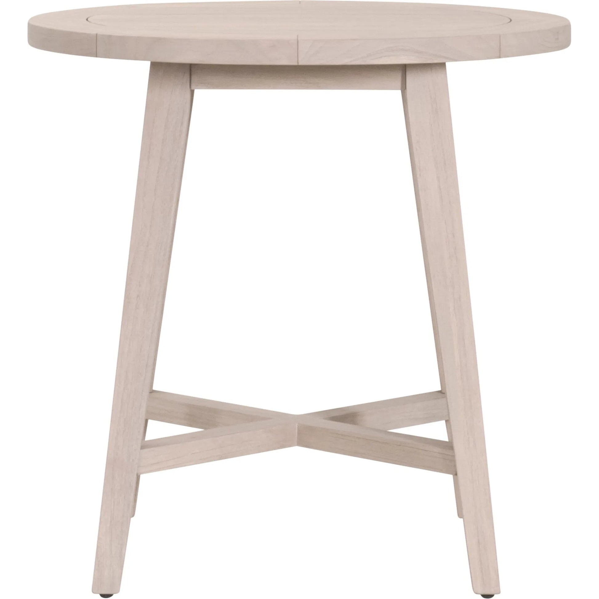 Carmel Outdoor 36" Round Counter Table by Essentials For Living in washed ever teak. Made from solid teak wood in a transitional style.