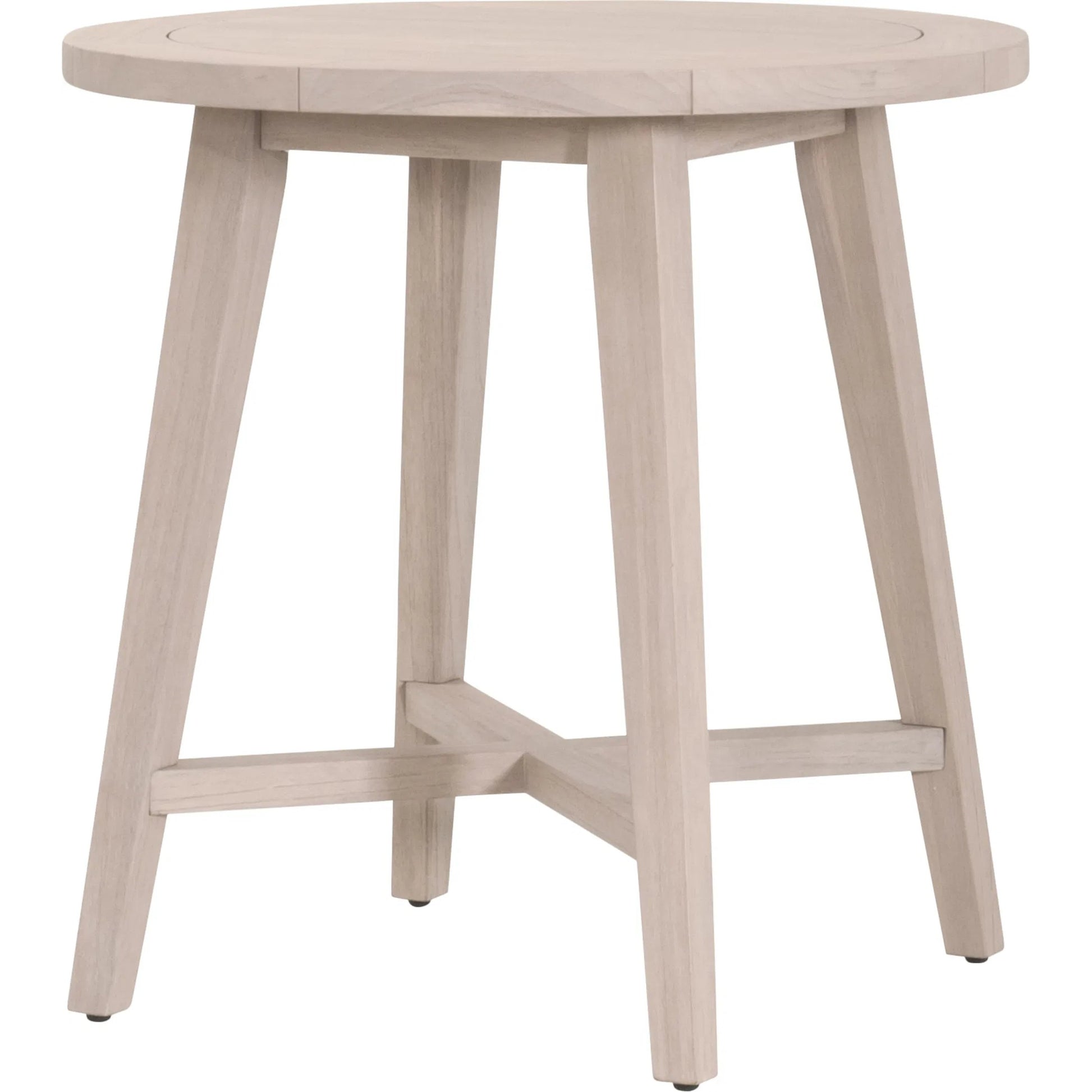Carmel Outdoor 36" Round Counter Table by Essentials For Living in washed ever teak. Made from solid teak wood in a transitional style.