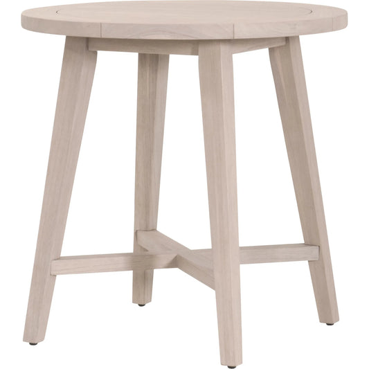 Carmel Outdoor 36" Round Counter Table by Essentials For Living in washed ever teak. Made from solid teak wood in a unique style.