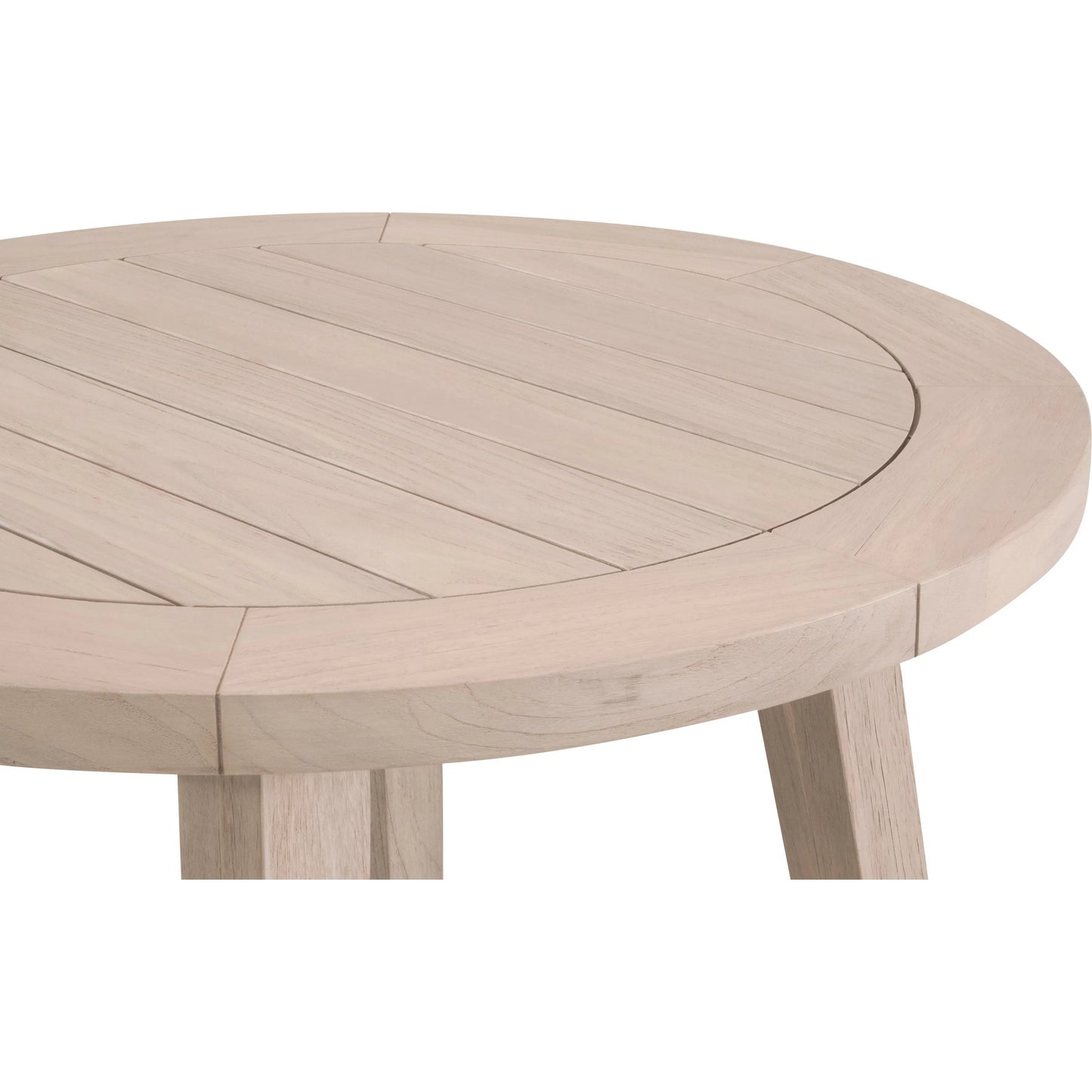 005 SI-2374629 | Closeup | Carmel Outdoor 36" Round Counter Table by Essentials For Living in washed ever teak. Made from solid teak wood in a transitional style.
