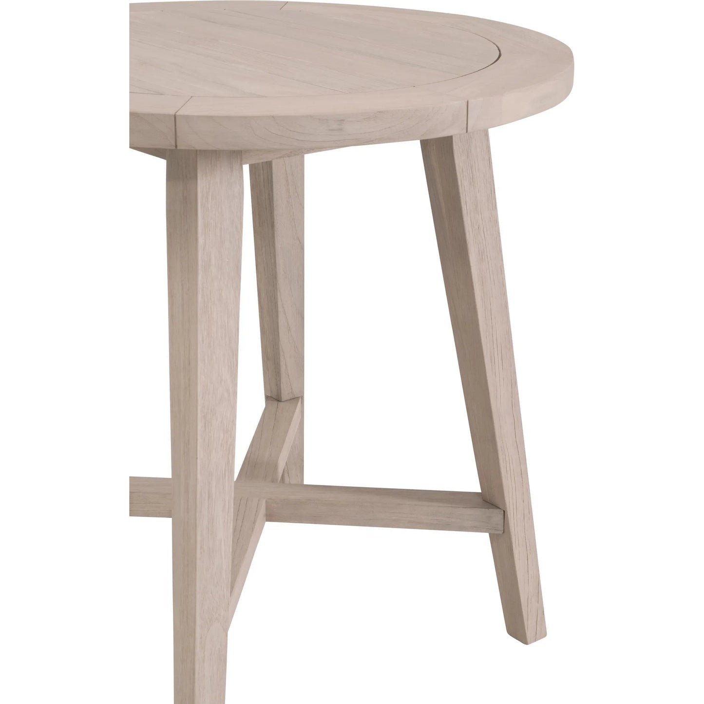 007 SI-2374629 | Closeup | Carmel Outdoor 36" Round Counter Table by Essentials For Living in washed ever teak. Made from solid teak wood in a transitional style.