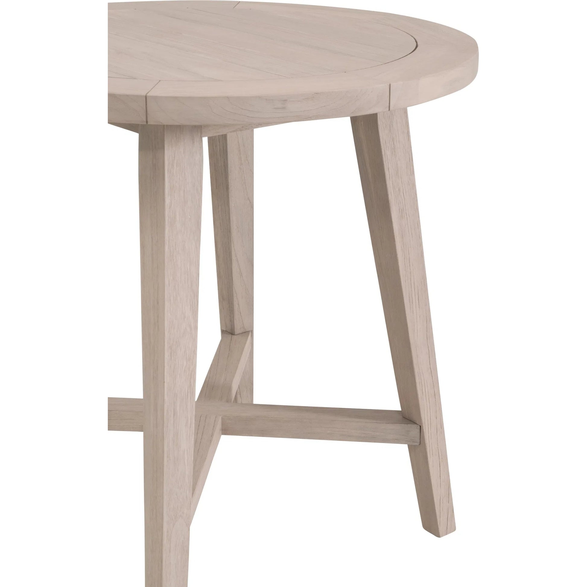 Carmel Outdoor 36" Round Counter Table by Essentials For Living in washed ever teak. Made from solid teak wood in a transitional style.