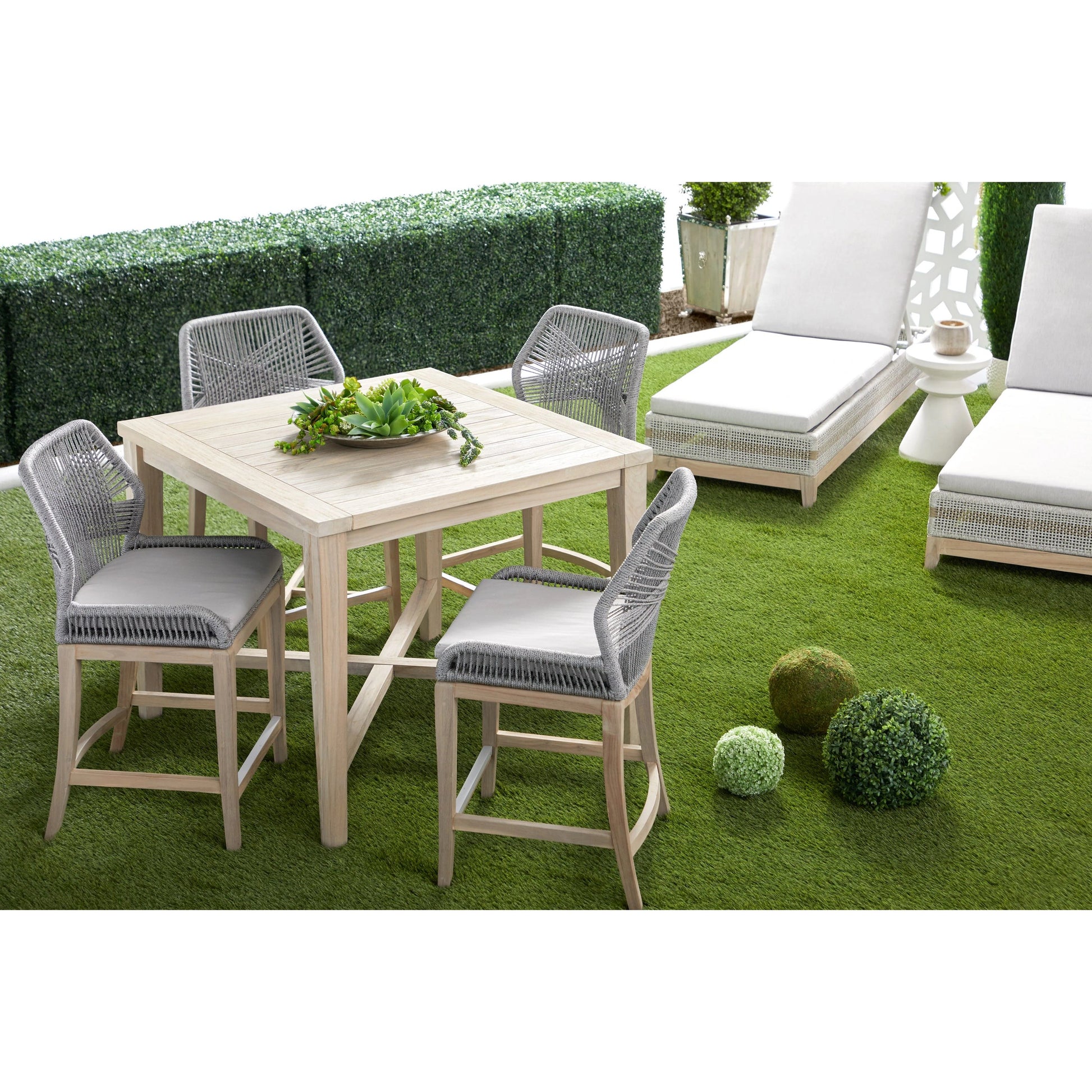 Carmel Square Counter Table by Essentials For Living in gray. Made from solid teak in a coastal style.