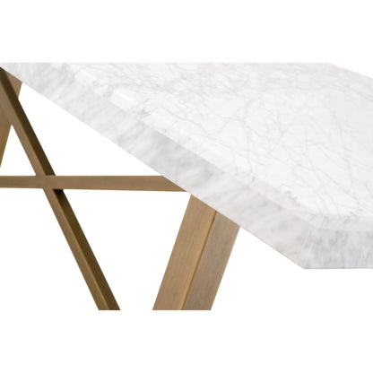 Carrera Dining Table by Essentials For Living in white carrera marble, brushed gold. Made from marble veneer over mdf, metal in a modern style.