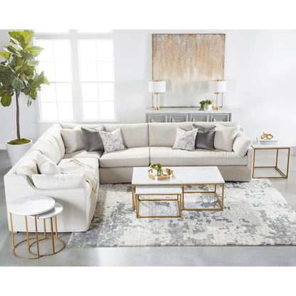 Carrera Nesting Coffee Table by Essentials For Living in white carrera marble, brushed gold. Made from marble veneer over mdf, metal in a modern style.