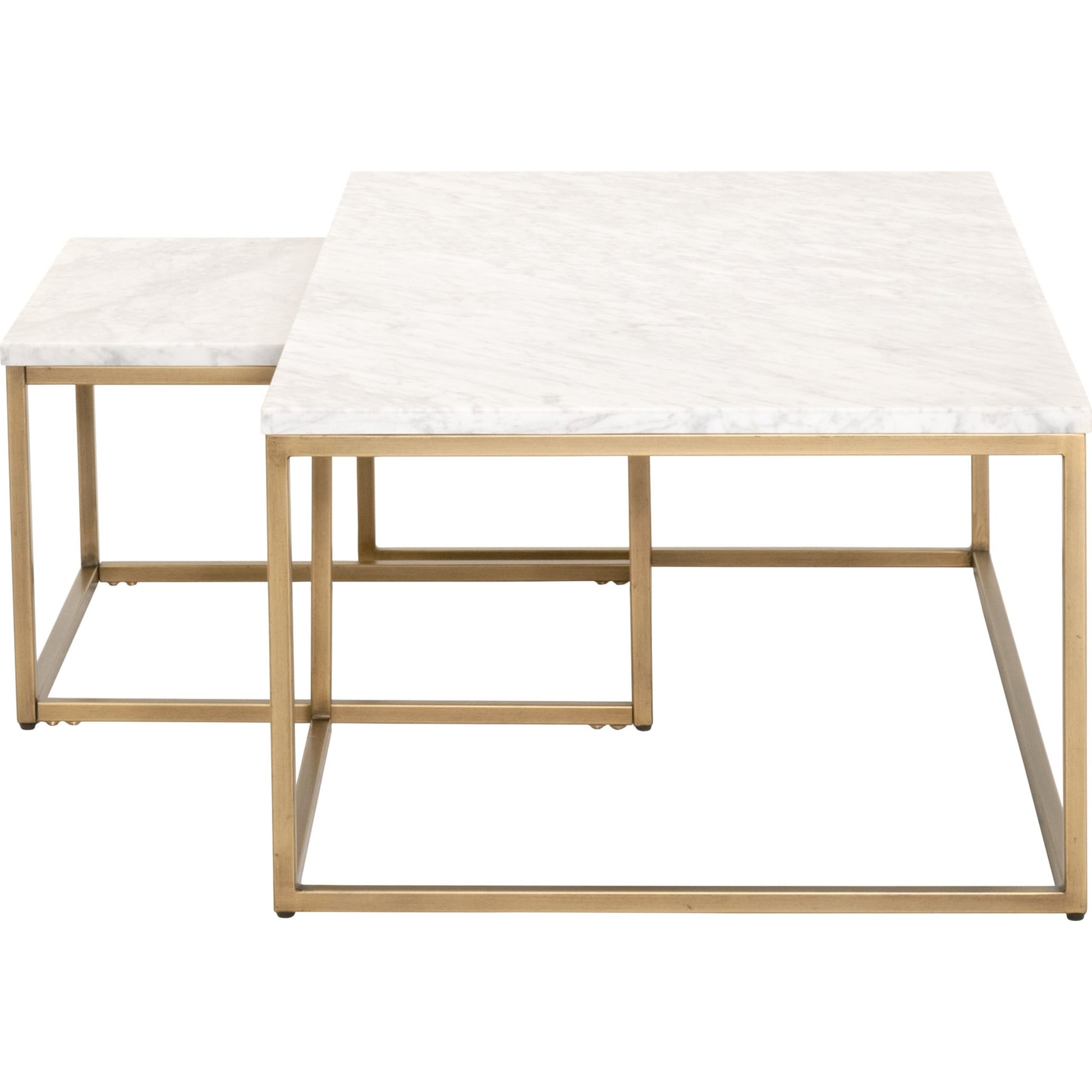Carrera Nesting Coffee Table by Essentials For Living in white carrera marble, brushed gold. Made from marble veneer over mdf, metal in a modern style.