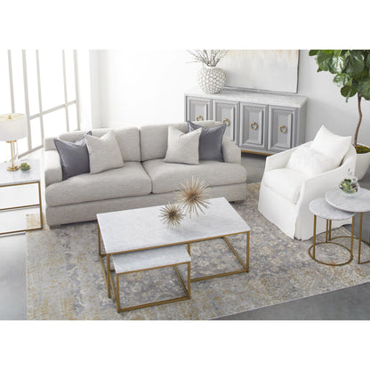 Carrera Nesting Coffee Table by Essentials For Living in white carrera marble, brushed gold. Made from marble veneer over mdf, metal in a modern style.