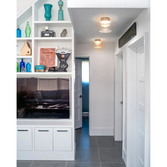 Casen Drum Flush Mount by Tech Lighting in satin nickel. Made from glass in a modern style.