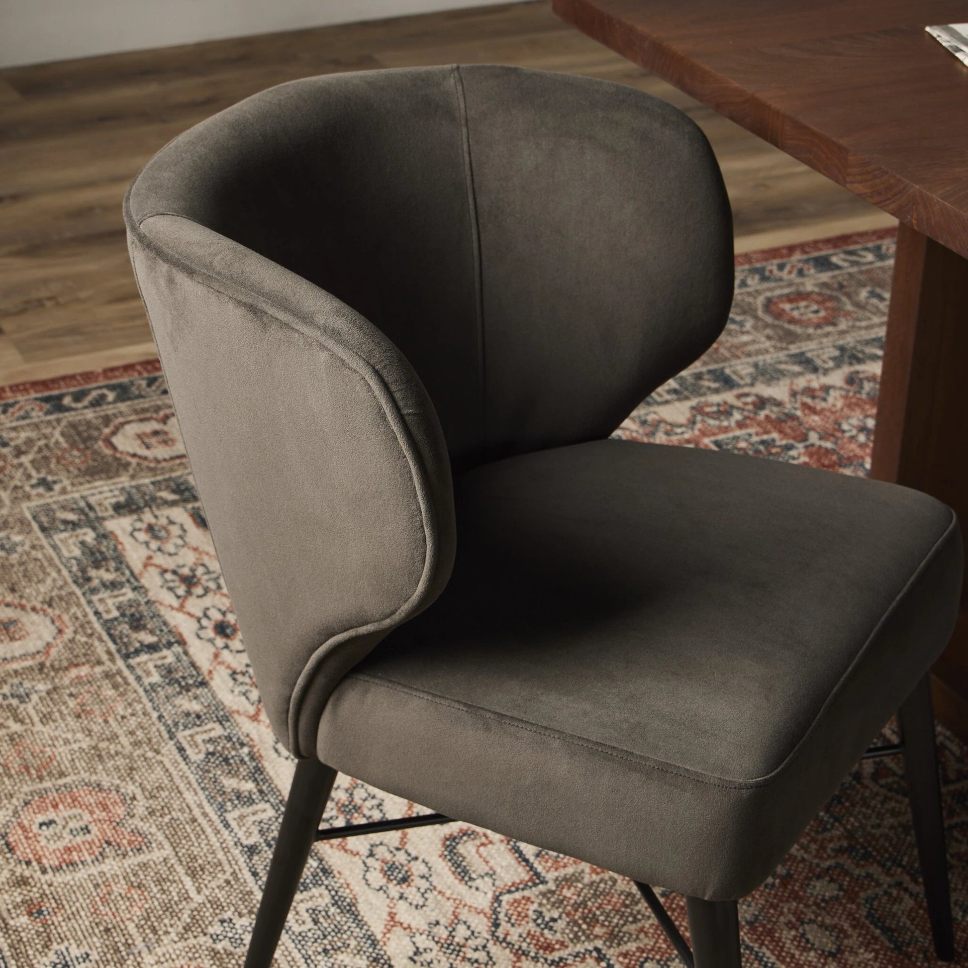 Arianna Dining Chair by Four Hands in bella smoke, midnight iron. Made from 100% polyester, iron in a modern style.