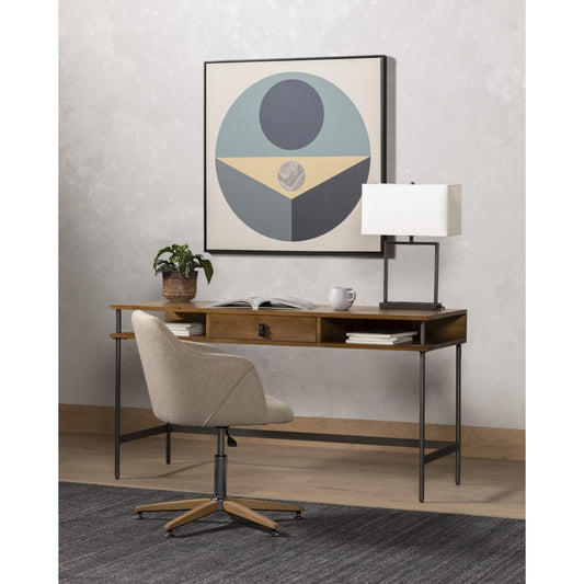 Edna Desk Chair by Four Hands in fedora oatmeal, natural sand. Made from 100% polyester, solid beech, iron in a modern style.