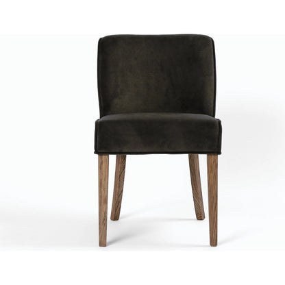 Aria Dining Chair by Four Hands in sienna chestnut, warm nettlewood and sienna chestnut. Made from top grain leather, solid nettlewood, 100% polyester in a modern style.