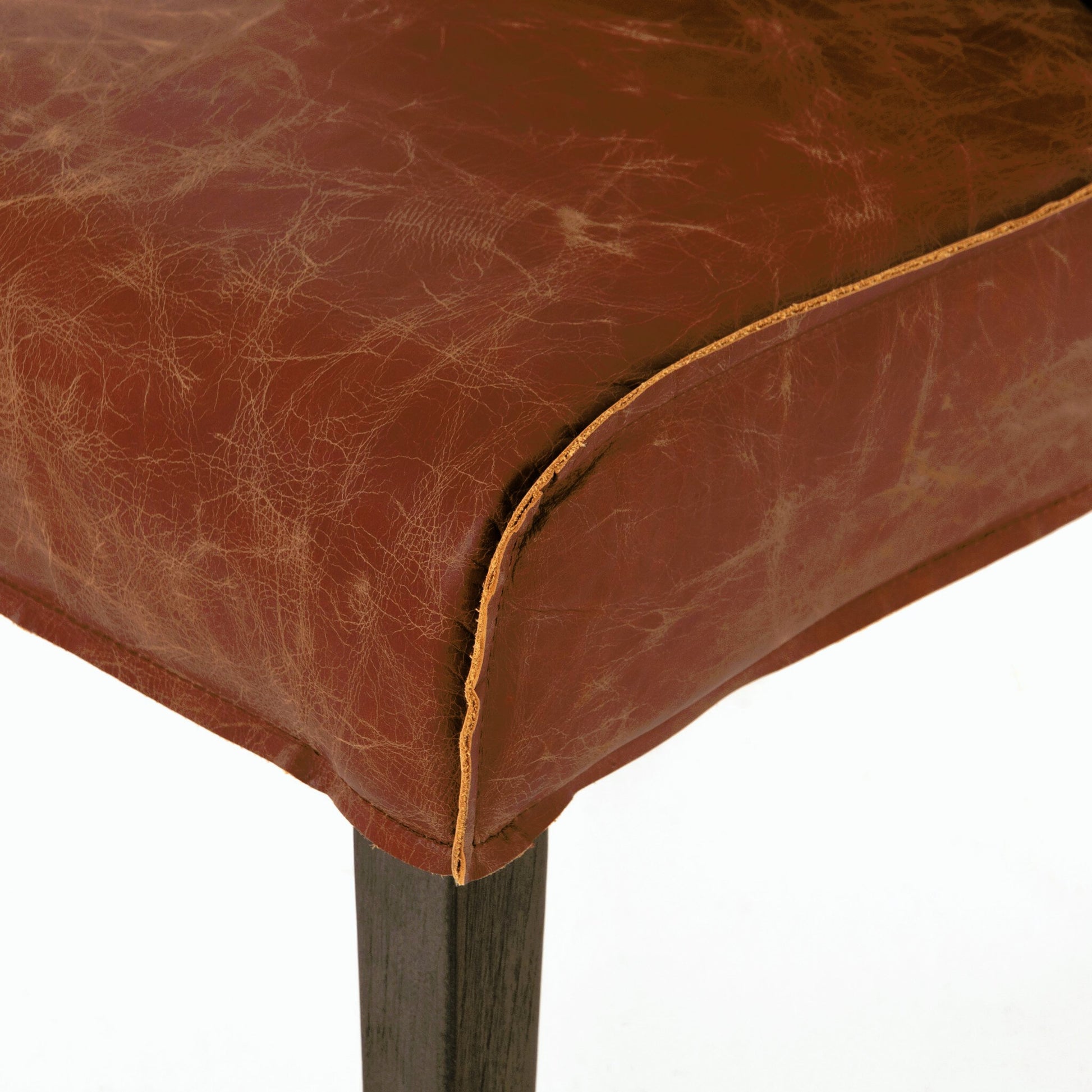 Aria Dining Chair by Four Hands in sienna chestnut, warm nettlewood and sienna chestnut. Made from top grain leather, solid nettlewood, 100% polyester in a modern style.
