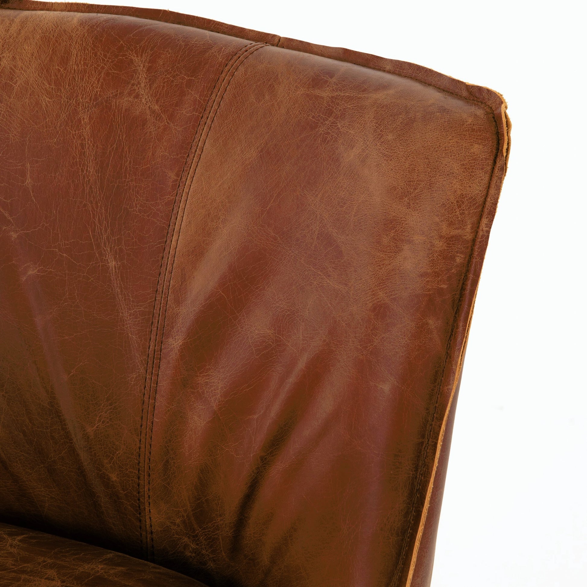 Aria Dining Chair by Four Hands in sienna chestnut, warm nettlewood and sienna chestnut. Made from top grain leather, solid nettlewood, 100% polyester in a modern style.