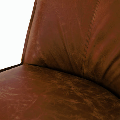 Aria Dining Chair by Four Hands in sienna chestnut, warm nettlewood and sienna chestnut. Made from top grain leather, solid nettlewood, 100% polyester in a modern style.