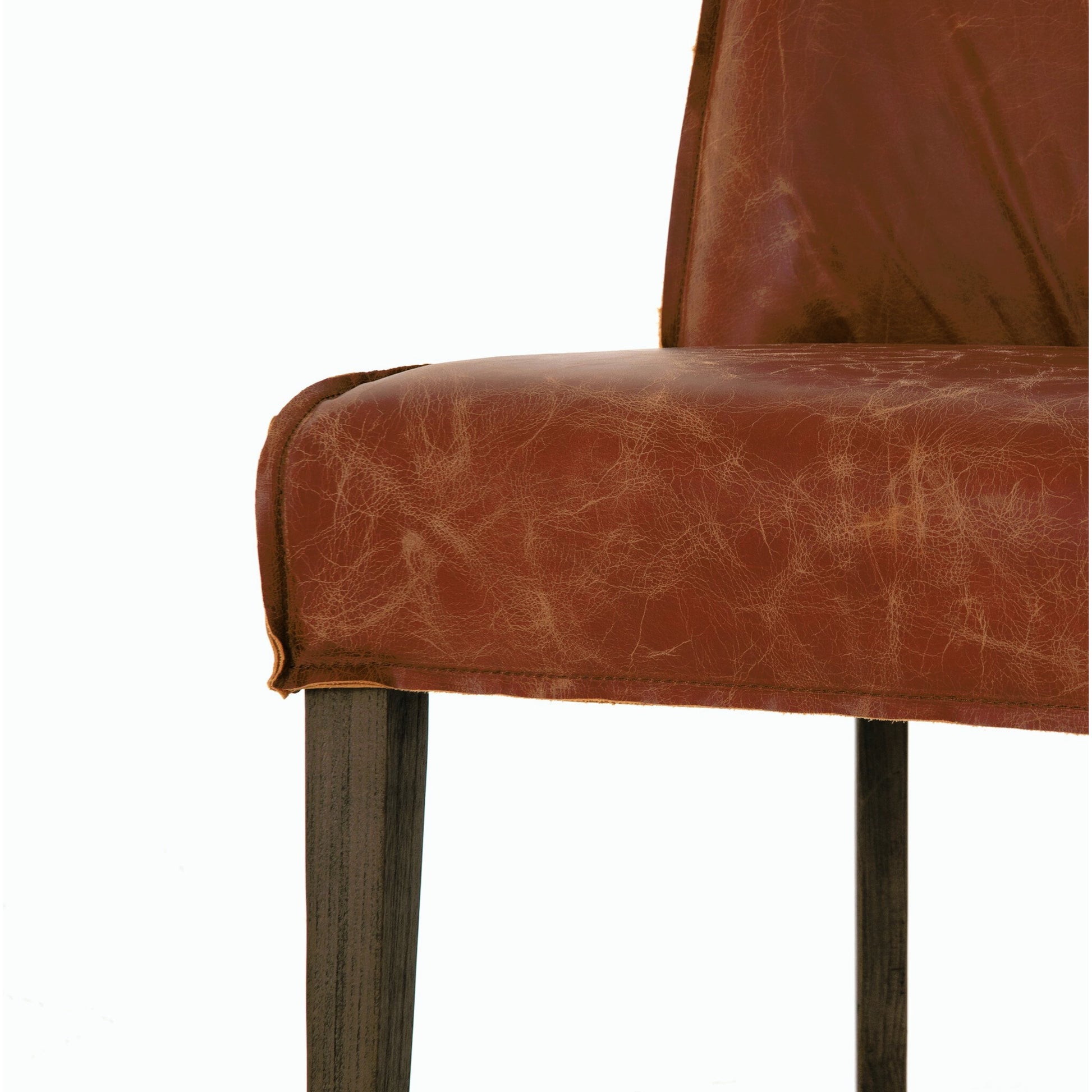 Aria Dining Chair by Four Hands in sienna chestnut, warm nettlewood and sienna chestnut. Made from top grain leather, solid nettlewood, 100% polyester in a modern style.