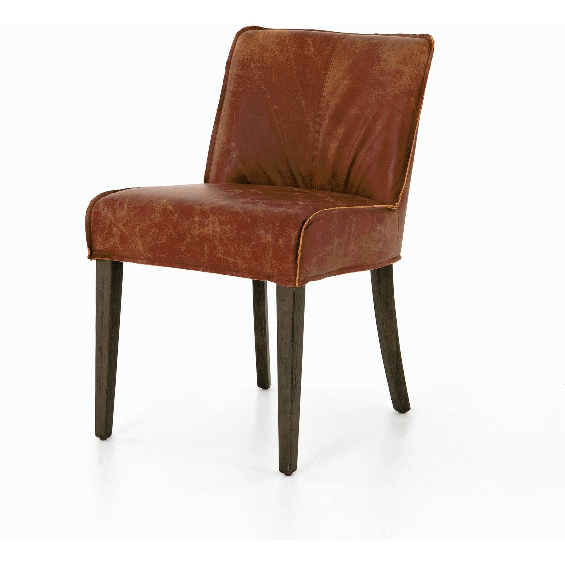 Aria Dining Chair by Four Hands in sienna chestnut, warm nettlewood and sienna chestnut. Made from top grain leather, solid nettlewood, 100% polyester in a modern style.