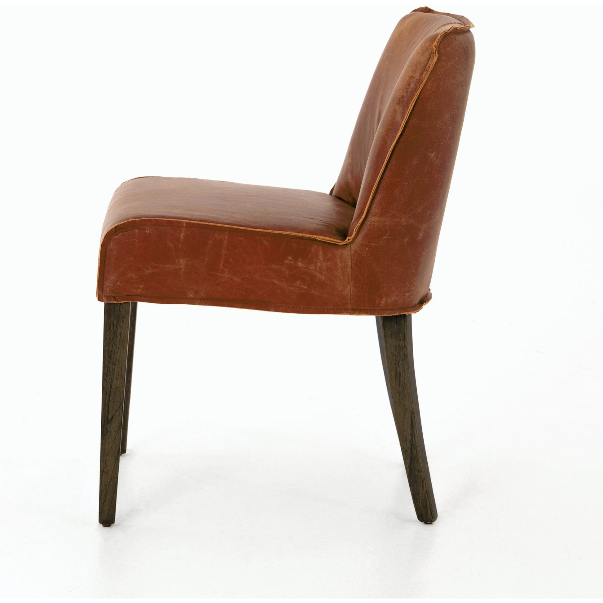 Aria Dining Chair by Four Hands in sienna chestnut, warm nettlewood and sienna chestnut. Made from top grain leather, solid nettlewood, 100% polyester in a modern style.