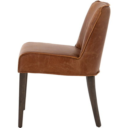 Aria Dining Chair by Four Hands in sienna chestnut, warm oak. Made from top grain leather, solid oak in a modern style.
