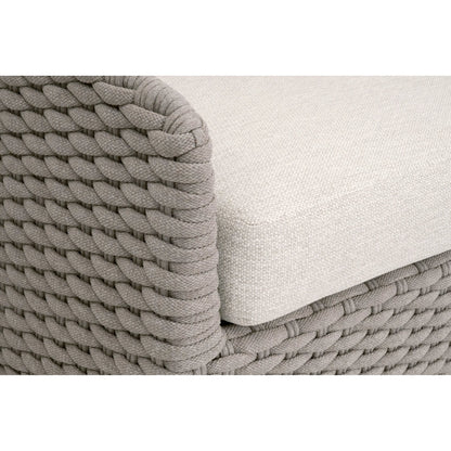 Caspian Outdoor 89" Sofa by Essentials For Living in taupe oval rope, performance ecru weave, washed ever teak. Made from solid teak wood in a transitional style.