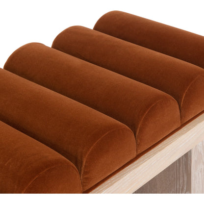 Caspian Channeled Seat Bench by Worlds Away in performance white linen. Made from unique in a modern style.