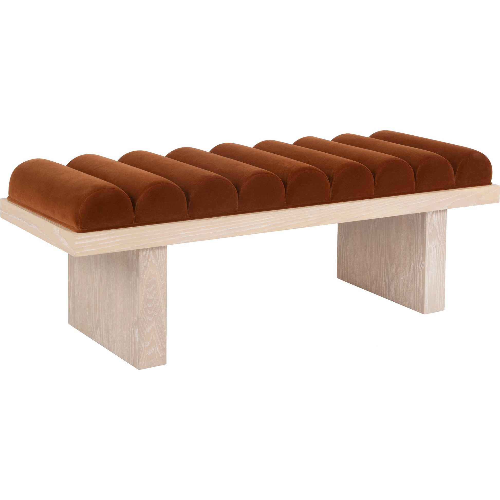 Caspian Channeled Seat Bench by Worlds Away in performance white linen. Made from unique in a modern style.