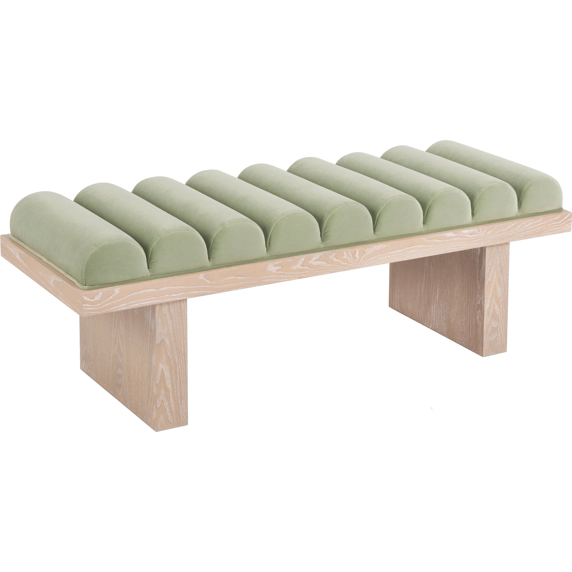 Caspian Channeled Seat Bench by Worlds Away in performance white linen. Made from unique in a modern style.