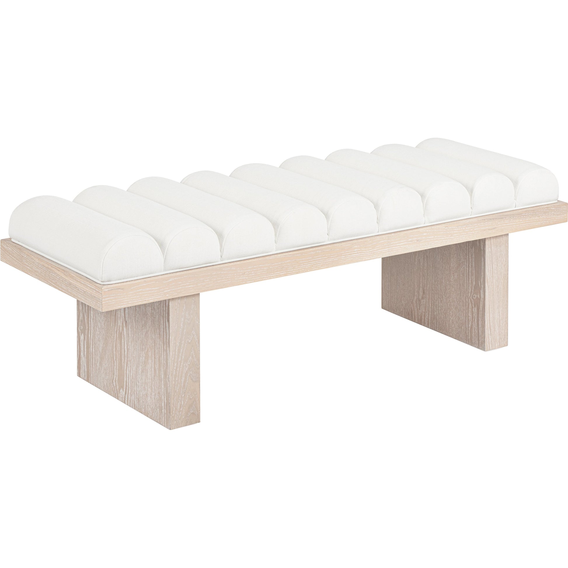 Caspian Channeled Seat Bench by Worlds Away in performance white linen. Made from unique in a modern style.