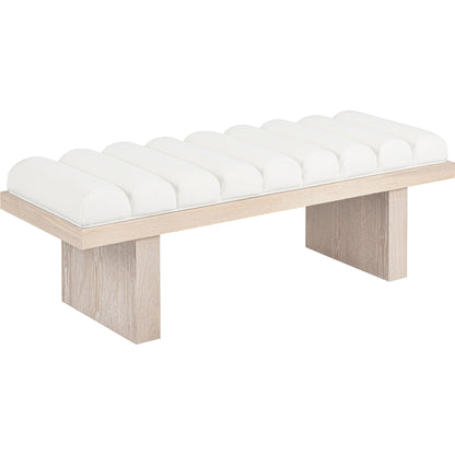 Caspian Channeled Seat Bench by Worlds Away in performance white linen. Made from unique in a modern style.