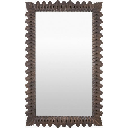 Cassian Accent Mirror by Surya in metallic bronze and textured. Made from mango wood in a unique style.