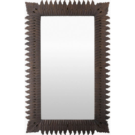 Cassian Accent Mirror by Surya in metallic bronze and textured. Made from mango wood in a unique style.