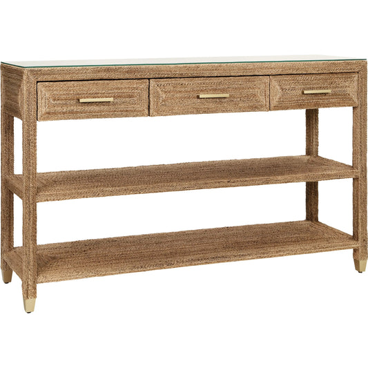 Cassie Three Drawer Console by Worlds Away in brown. Made from solid wood, mdf, rope in a unique style.