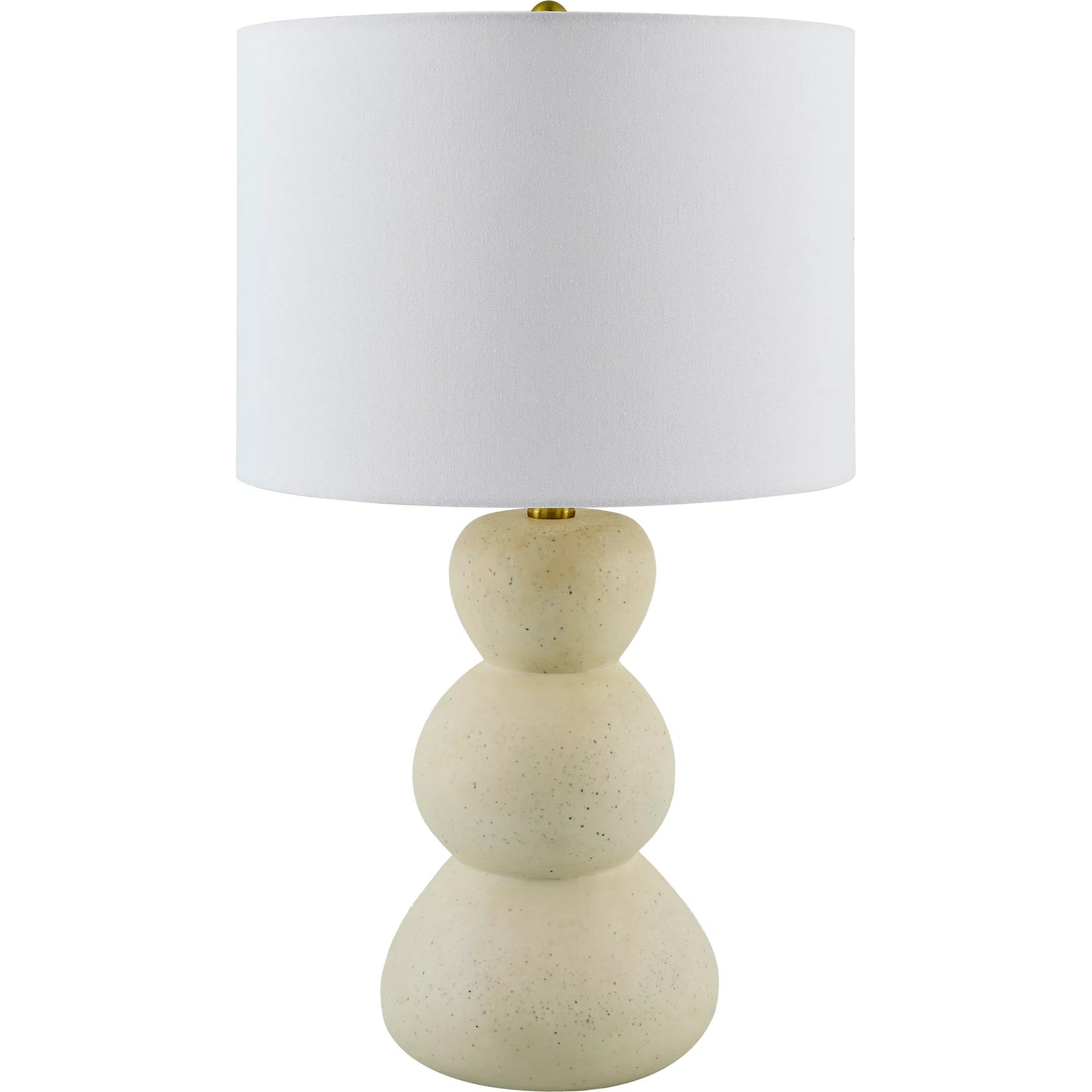 Cayey Accent Table Lamp by Livabliss in body: cream; shade: white; finial: metallic - brass; harp: metallic - brass; cord: translucent and paintedplated. Made from resin, linen, polyester, steel in a transitional style.