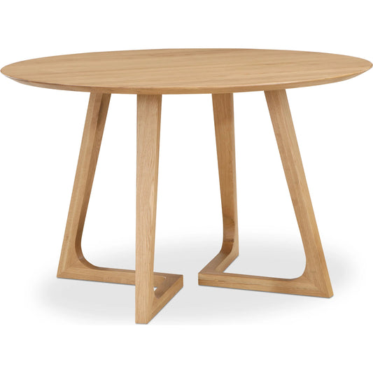 Godenza Round Dining Table Oak by Moe's Home Collection in natural. Made from solid oak in a unique style.