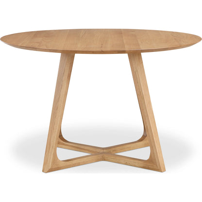 Godenza Round Dining Table Oak by Moe's Home Collection in natural. Made from solid oak in a transitional style.