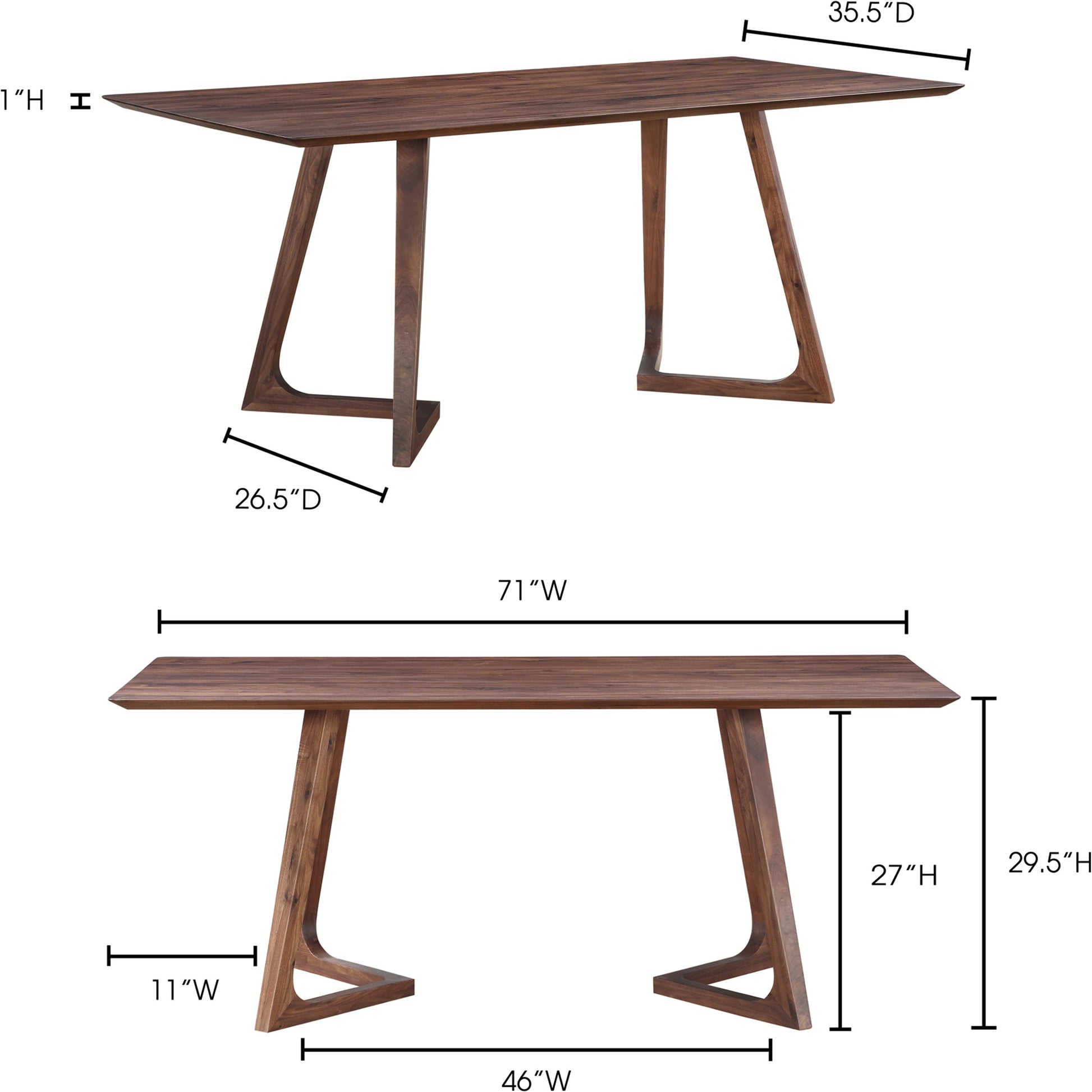Godenza Dining Table by Moe's Home Collection in brown. Made from solid american walnut in a modern style.