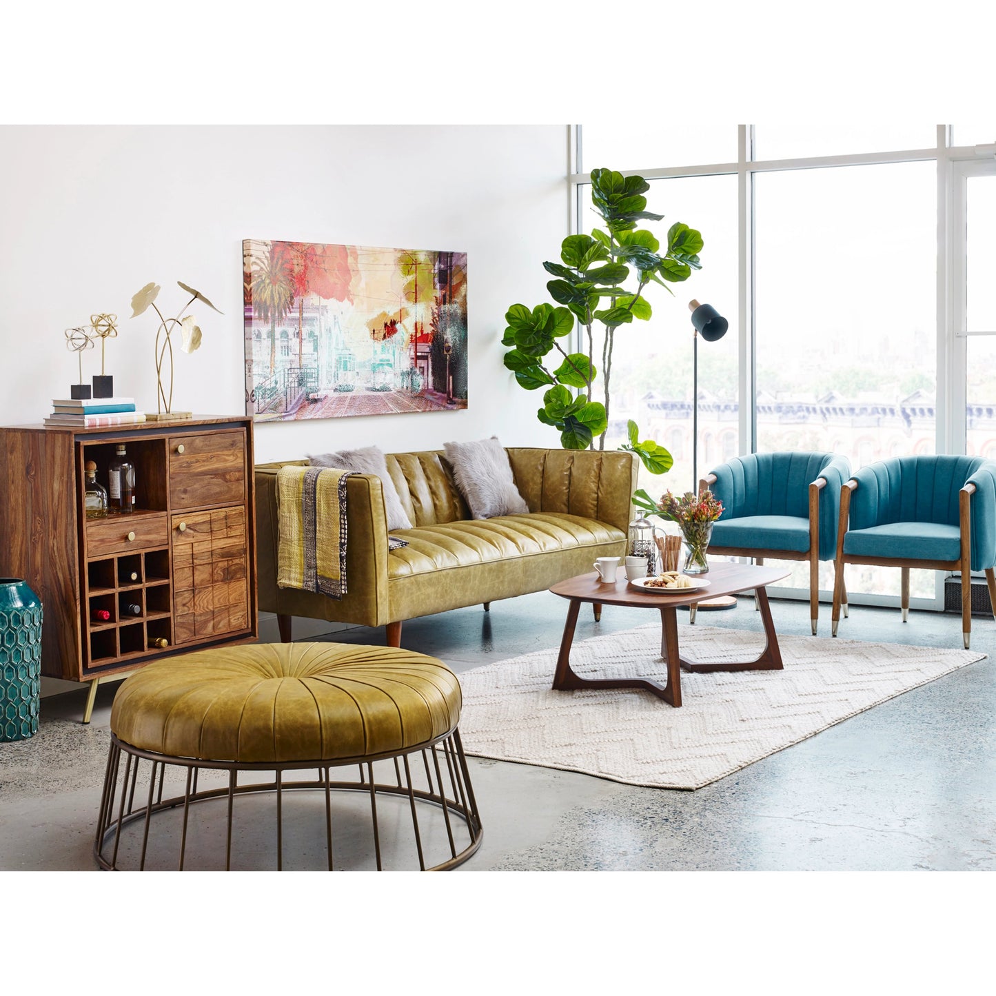 014 SI-2121925 | Lifestyle | Godenza Coffee Table by Moe's Home Collection in brown. Made from solid walnut in a modern style.