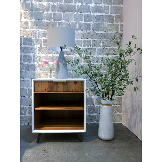 Casablanca Nightstand by LH Imports in rustic natural, white lacquer. Made from reclaimed pallet wood in a modern style.