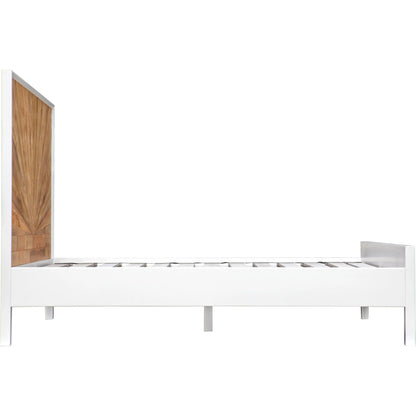 Casablanca Bed by LH Imports in white, light brown and rustic natural, white lacquer. Made from solid oak, reclaimed pine, lvl plywood, mdf in white lacquer in a modern style.