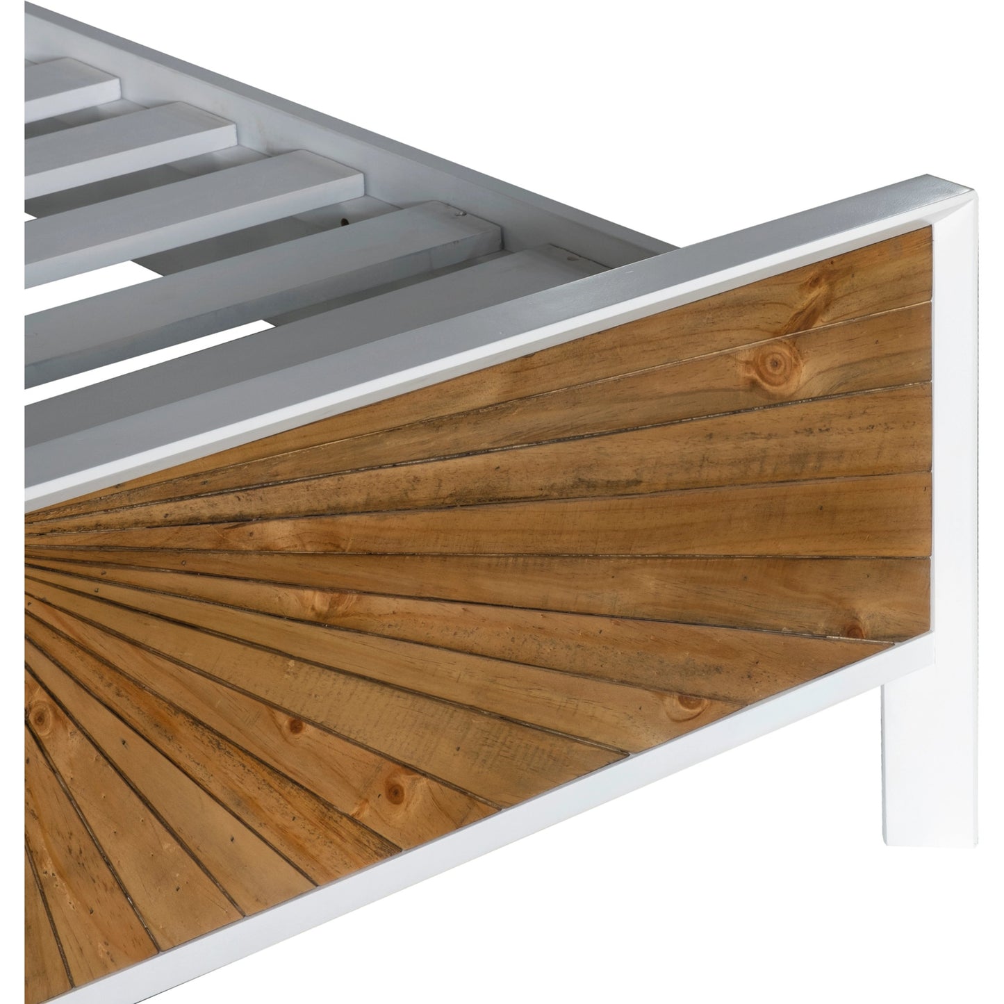 005 SI-2004178 | Closeup | Casablanca Bed by LH Imports in white, light brown and rustic natural, white lacquer. Made from solid oak, reclaimed pine, lvl plywood, mdf in white lacquer in a modern style.