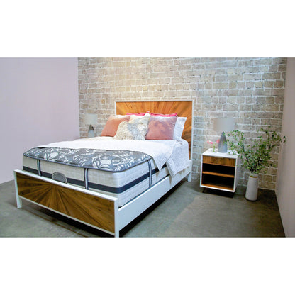 Casablanca Bed by LH Imports in white, light brown and rustic natural, white lacquer. Made from solid oak, reclaimed pine, lvl plywood, mdf in white lacquer in a modern style.