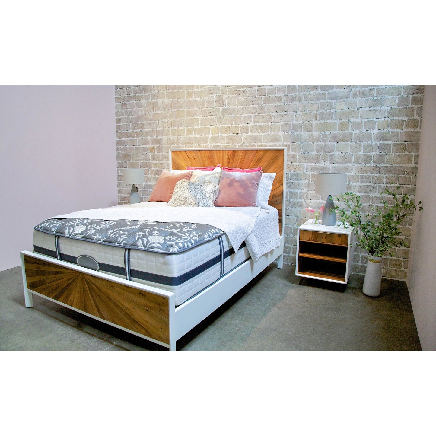 009 SI-2004178 | Lifestyle | Casablanca Bed by LH Imports in white, light brown and rustic natural, white lacquer. Made from solid oak, reclaimed pine, lvl plywood, mdf in white lacquer in a modern style.