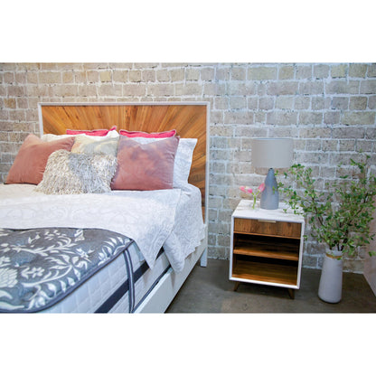 Casablanca Bed by LH Imports in white, light brown and rustic natural, white lacquer. Made from solid oak, reclaimed pine, lvl plywood, mdf in white lacquer in a modern style.