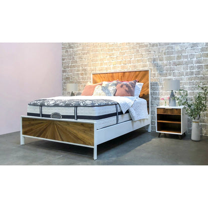 Casablanca Bed by LH Imports in white, light brown and rustic natural, white lacquer. Made from solid oak, reclaimed pine, lvl plywood, mdf in white lacquer in a modern style.